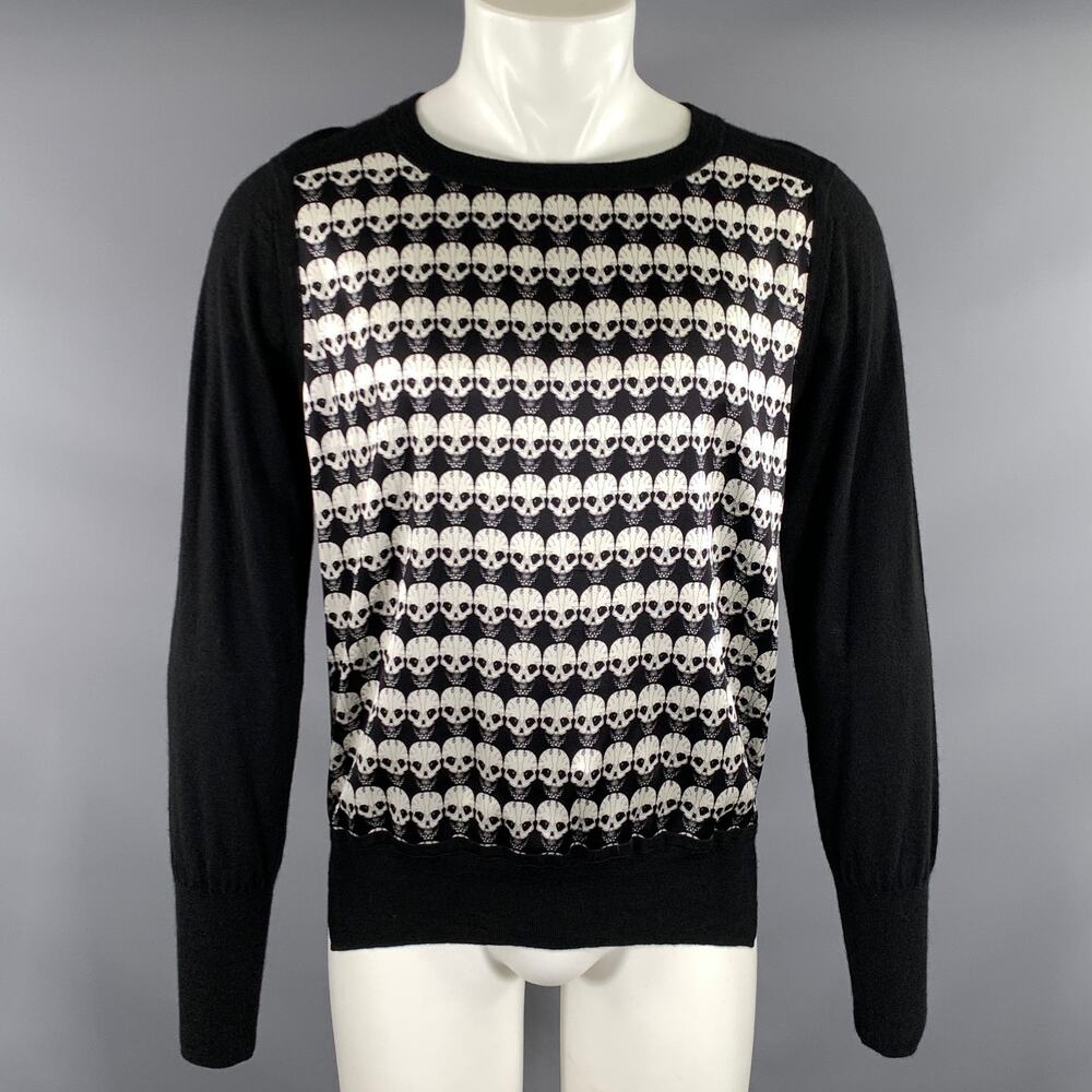 THOMAS WYLDE Size M Black Grey Skull Cashmere/silk Ribbed Pullover